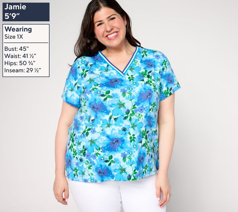 Isaac Mizrahi Live! Printed V-Neck Short Sleeve Top — View 2