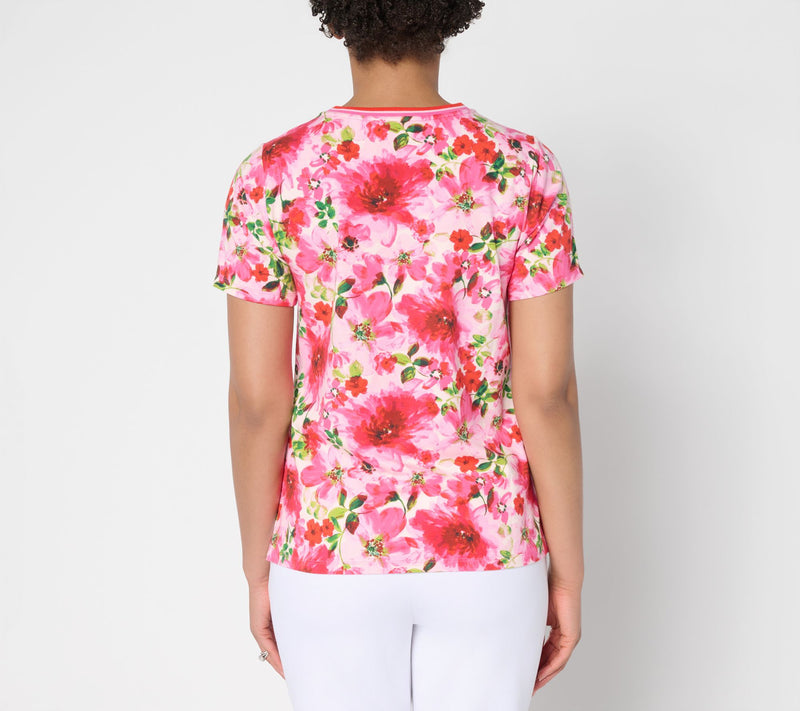Isaac Mizrahi Live! Printed V-Neck Short Sleeve Top — View 4