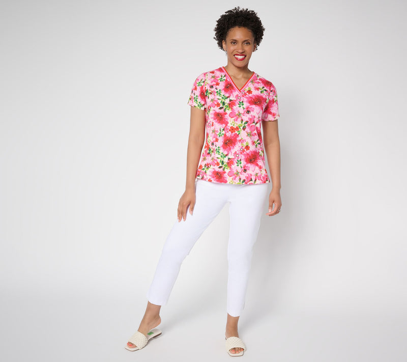 Isaac Mizrahi Live! Printed V-Neck Short Sleeve Top — View 5