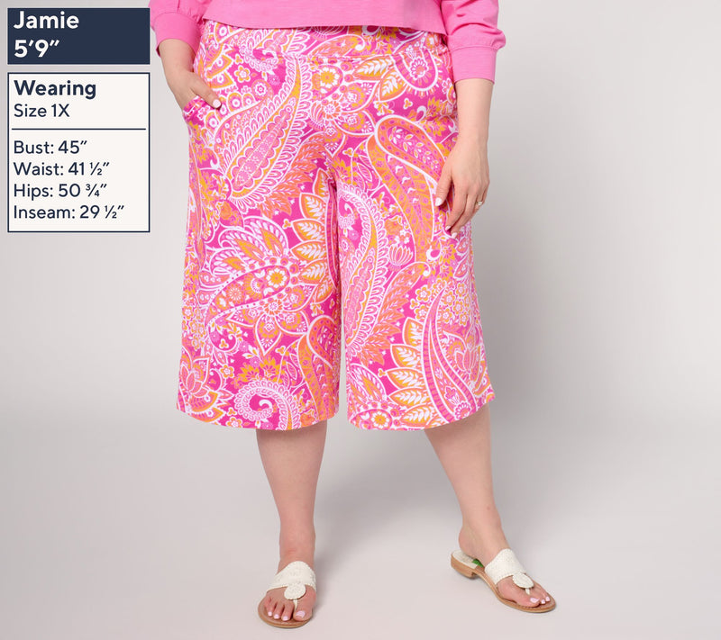 Sport Savvy French Terry Full Leg Printed Gaucho — View 2