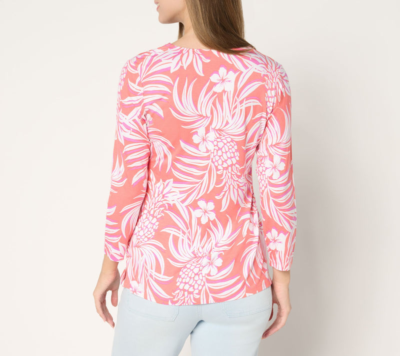 Belle by Kim Gravel Rayon Spandex Pineapple Palm Trim Top — View 4