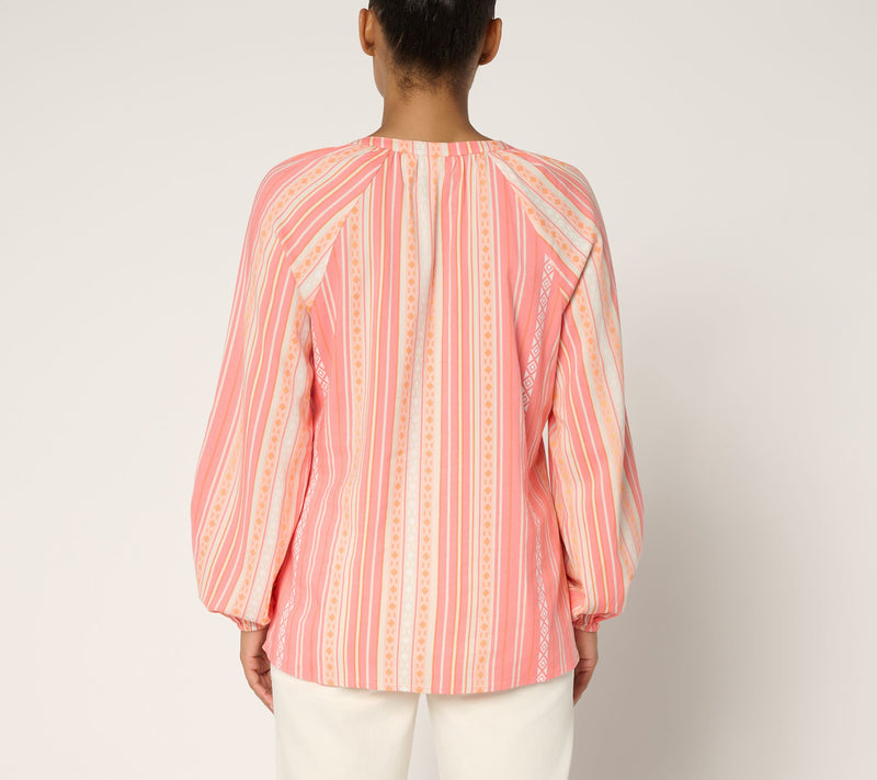 Belle by Kim Gravel Sunkissed Stripe Tassel Blouse — View 3