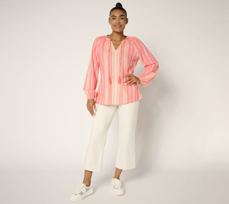 Belle by Kim Gravel Sunkissed Stripe Tassel Blouse — View 4