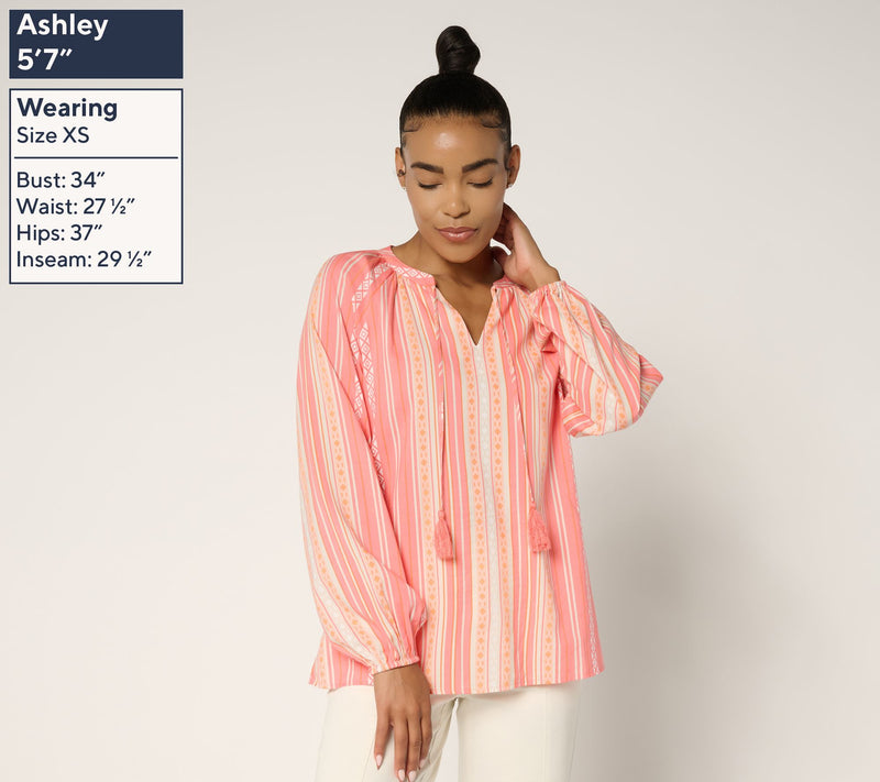 Belle by Kim Gravel Sunkissed Stripe Tassel Blouse — View 2