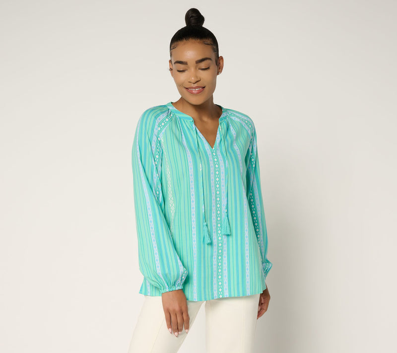Belle by Kim Gravel Sunkissed Stripe Tassel Blouse — View 12
