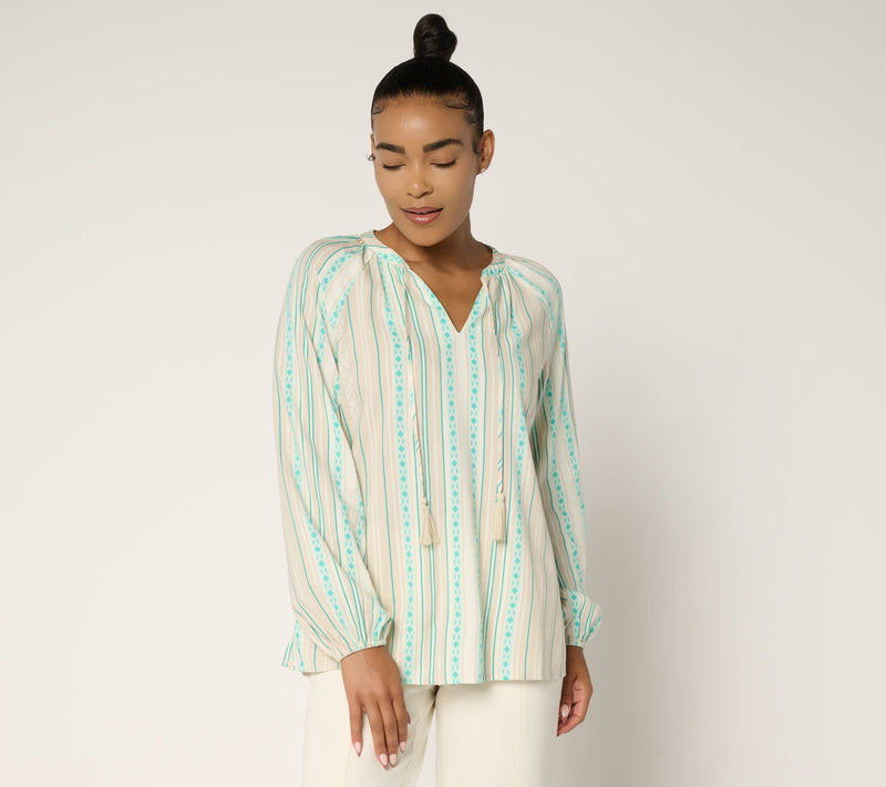 Belle by Kim Gravel Sunkissed Stripe Tassel Blouse — View 13