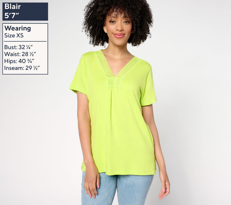 Belle by Kim Gravel Slub Knit Dot Trim Top — View 3