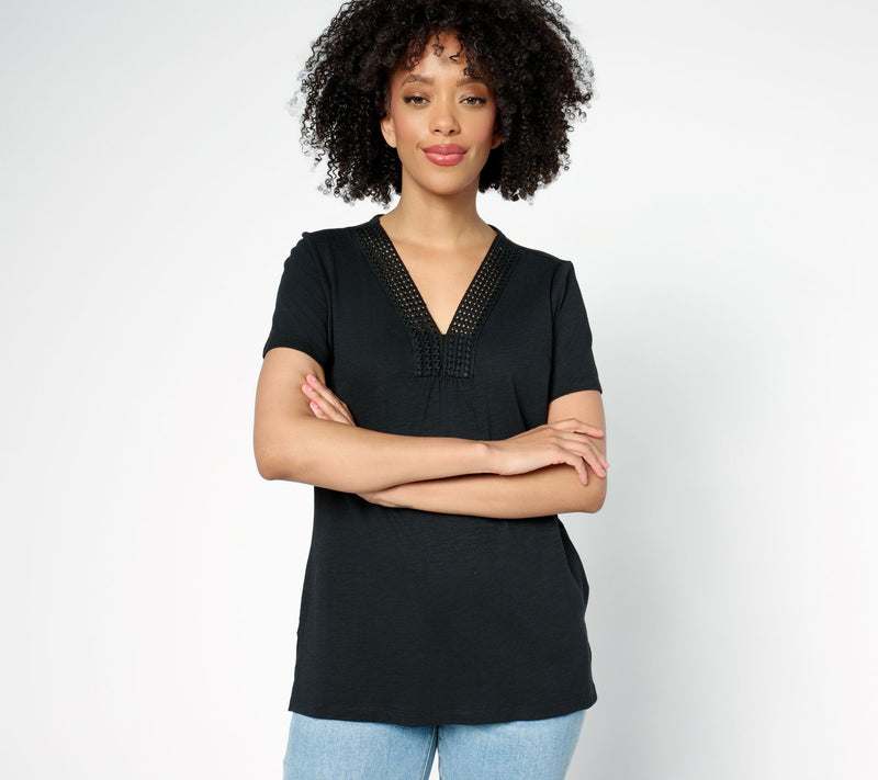 Belle by Kim Gravel Slub Knit Dot Trim Top — View 14