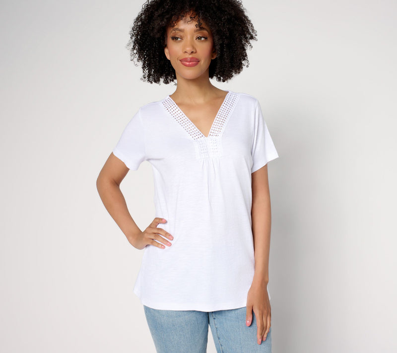 Belle by Kim Gravel Slub Knit Dot Trim Top — View 15
