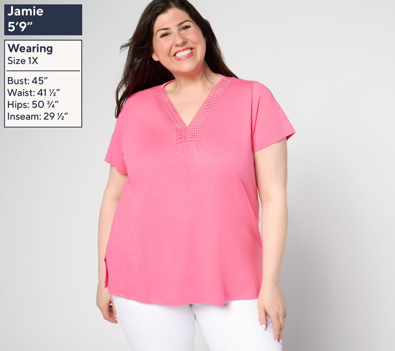 Belle by Kim Gravel Slub Knit Dot Trim Top — View 2
