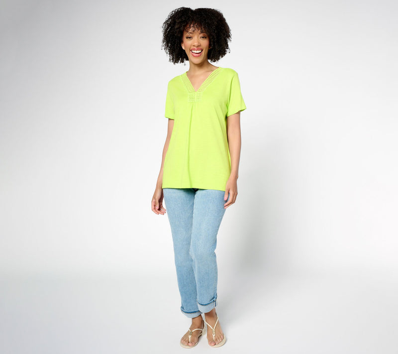 Belle by Kim Gravel Slub Knit Dot Trim Top — View 5