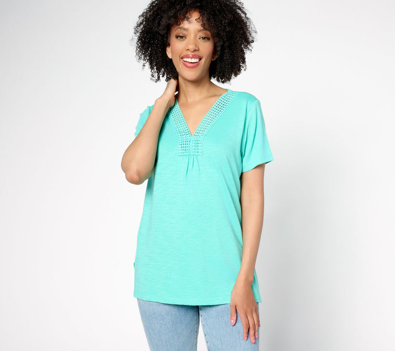 Belle by Kim Gravel Slub Knit Dot Trim Top — View 19