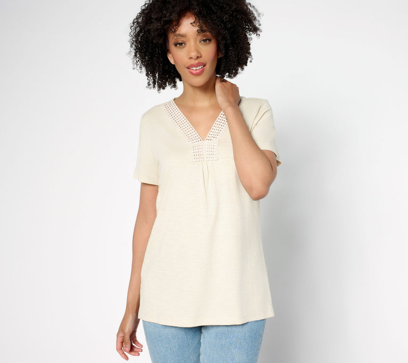 Belle by Kim Gravel Slub Knit Dot Trim Top — View 20