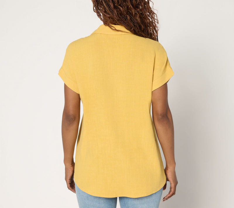Belle by Kim Gravel Riviera Linen Short Sleeve Tie Front Top — View 4