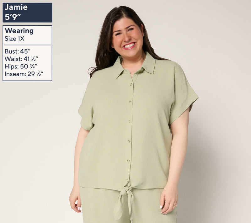 Belle by Kim Gravel Riviera Linen Short Sleeve Tie Front Top — View 2
