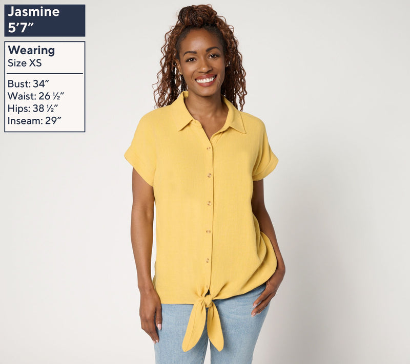 Belle by Kim Gravel Riviera Linen Short Sleeve Tie Front Top — View 3