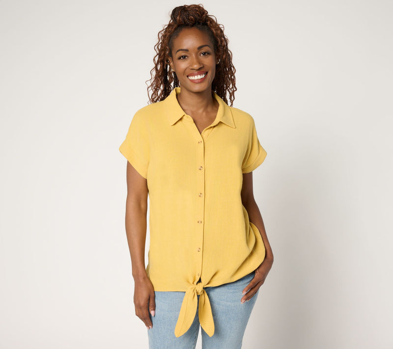 Belle by Kim Gravel Riviera Linen Short Sleeve Tie Front Top — Main view
