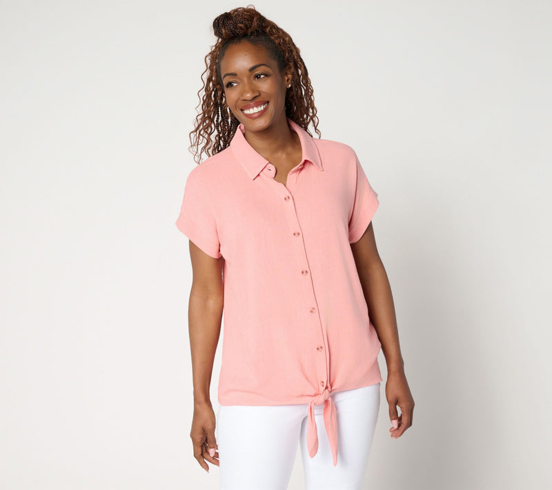 Belle by Kim Gravel Riviera Linen Short Sleeve Tie Front Top — View 14