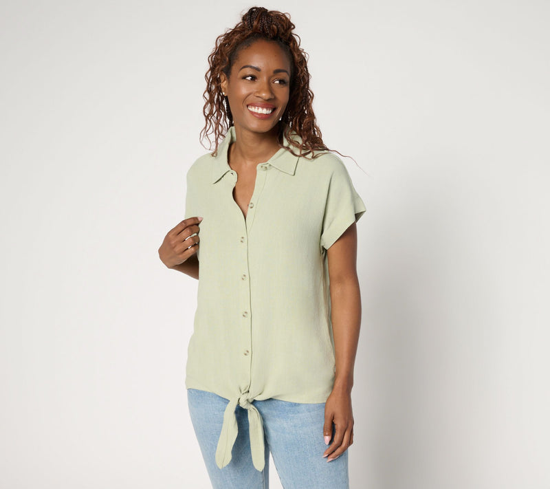 Belle by Kim Gravel Riviera Linen Short Sleeve Tie Front Top — View 15