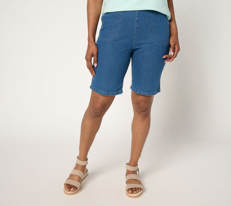 Denim & Co. Regular Indigo Flat Front Side Pocket Short — Main view