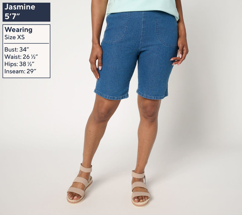 Denim & Co. Petite Indigo Flat Front Side Pocket Short — View 3