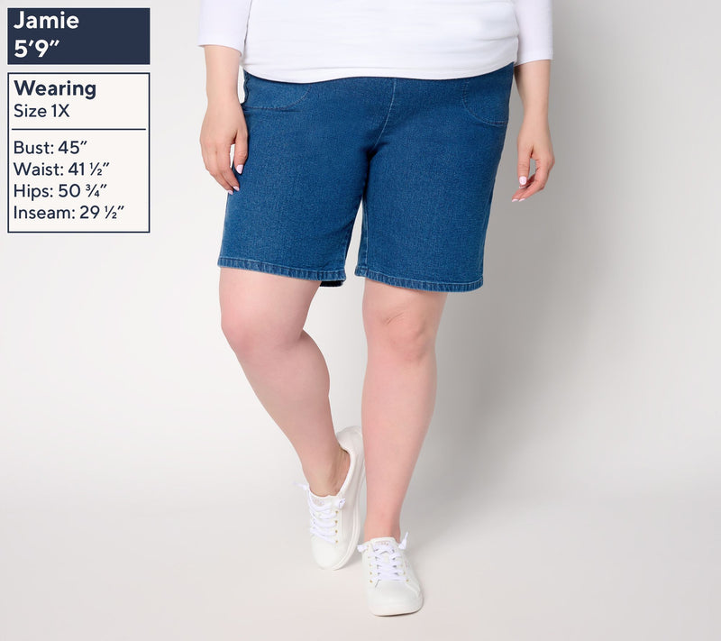 Denim & Co. Tall Indigo Flat Front Side Pocket Short — View 2