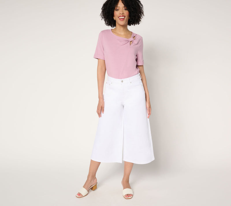Me by Jennie Garth Regular White Monty Wide Leg Cropped Jean — View 4