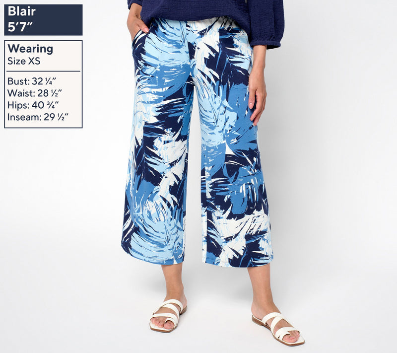 Denim & Co. Beach Jersey Petite Printed or Solid Wide Leg Crop Pants — View 12