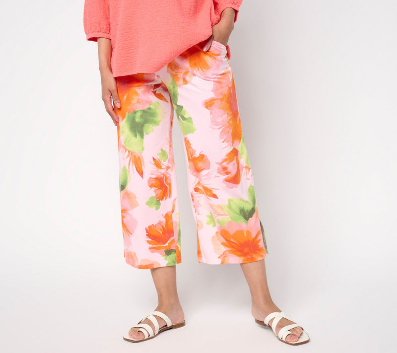 Denim & Co. Beach Jersey Petite Printed or Solid Wide Leg Crop Pants — View 5