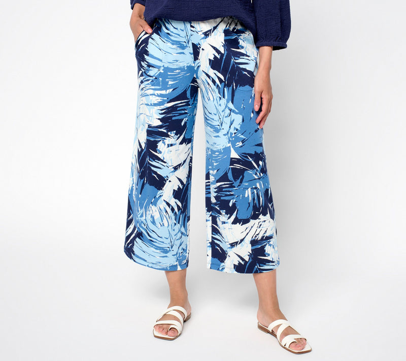 Denim & Co. Beach Jersey Petite Printed or Solid Wide Leg Crop Pants — View 3