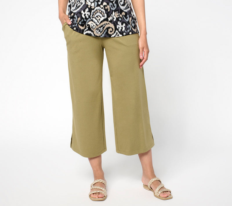 Denim & Co. Beach Jersey Petite Printed or Solid Wide Leg Crop Pants — View 7