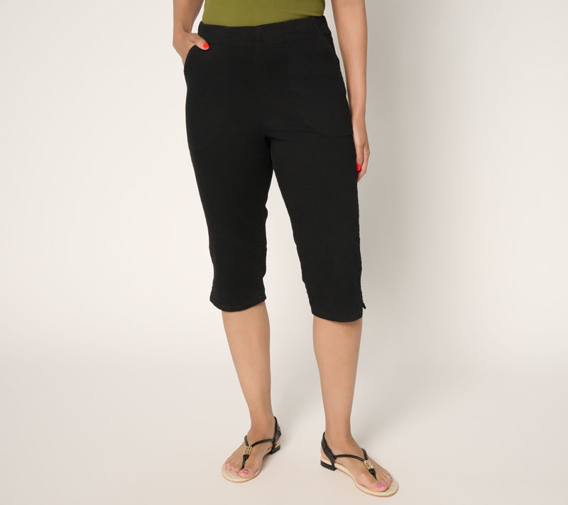 Denim & Co. Petite Black Flat Front Side Pocket Skimmer — View 3