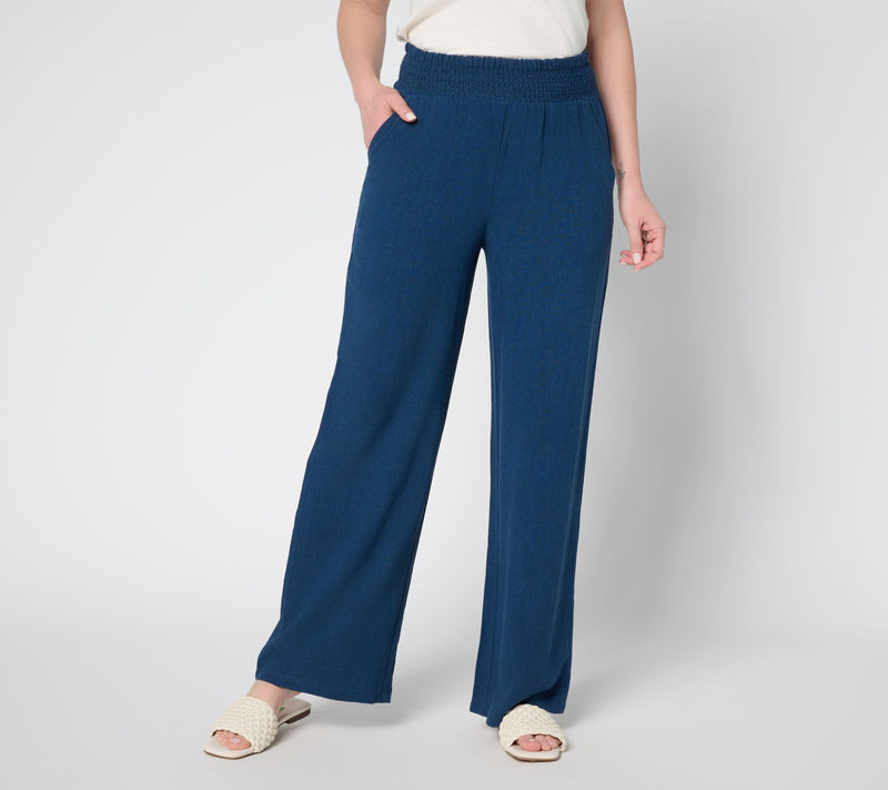 Belle by Kim Gravel Regular Riviera Linen Smocked Waist Wide Leg Pant — View 7