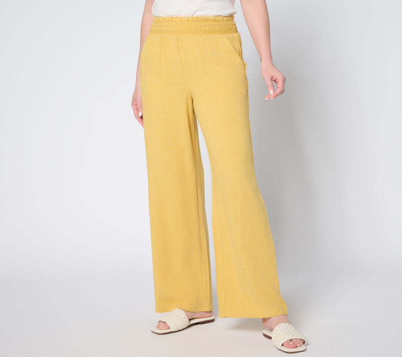 Belle by Kim Gravel Regular Riviera Linen Smocked Waist Wide Leg Pant — Main view