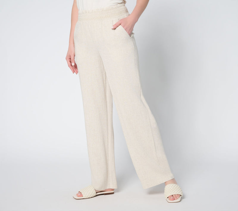 Belle by Kim Gravel Petite Riviera Linen Smocked Waist Wide Leg Pant — View 9