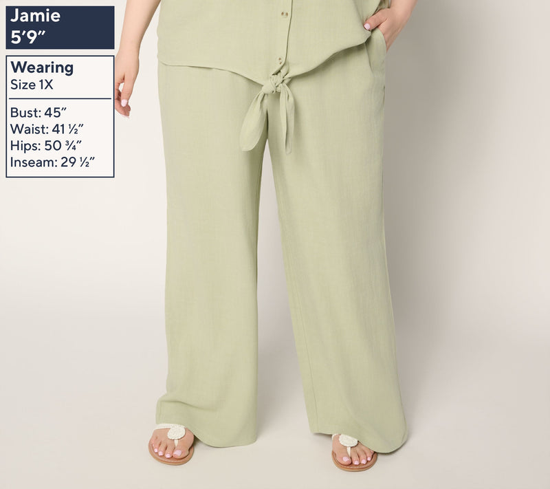 Belle by Kim Gravel Petite Riviera Linen Smocked Waist Wide Leg Pant — View 12