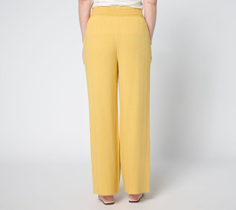 Belle by Kim Gravel Petite Riviera Linen Smocked Waist Wide Leg Pant — View 14