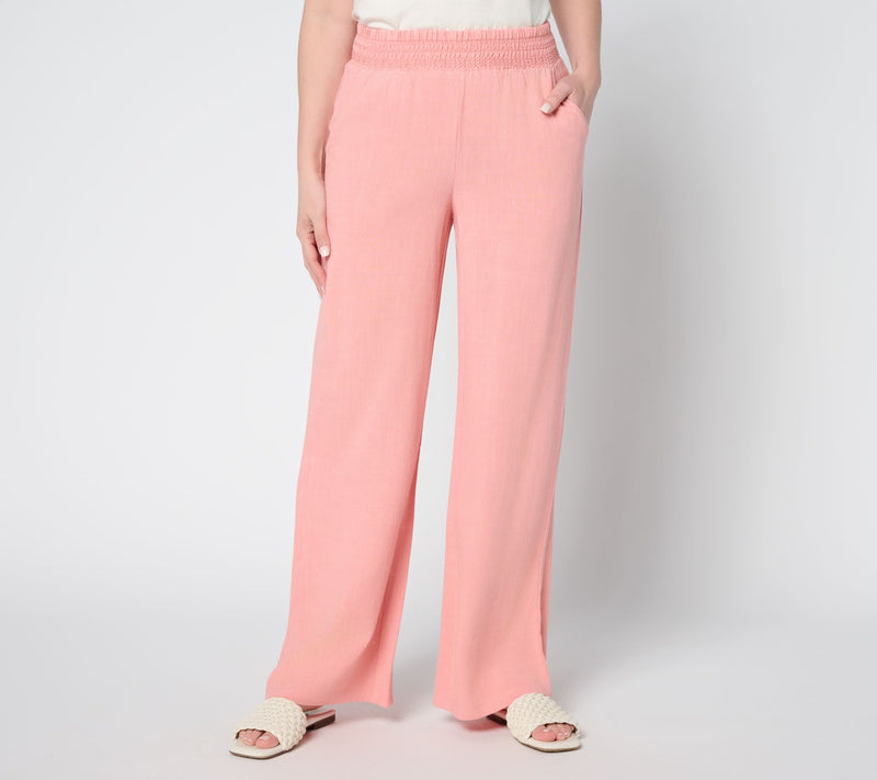 Belle by Kim Gravel Petite Riviera Linen Smocked Waist Wide Leg Pant — View 11