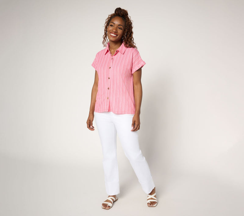 Belle Beach by Kim Gravel Cabana Knit Stripe Camp Shirt — View 13