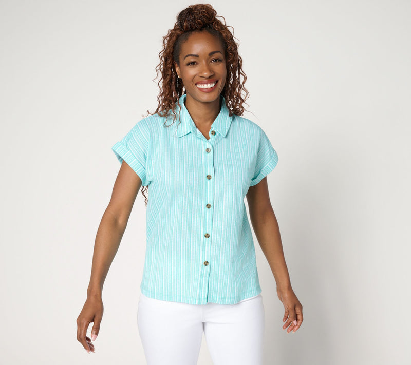 Belle Beach by Kim Gravel Cabana Knit Stripe Camp Shirt — View 7