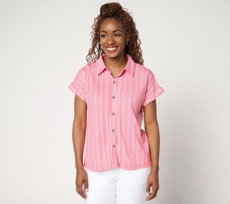 Belle Beach by Kim Gravel Cabana Knit Stripe Camp Shirt — View 5