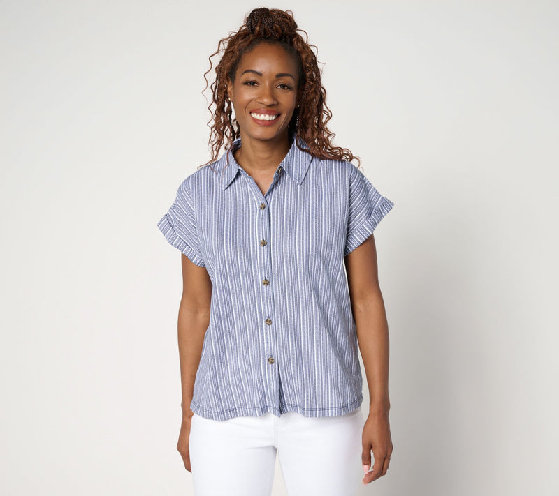 Belle Beach by Kim Gravel Cabana Knit Stripe Camp Shirt — View 3