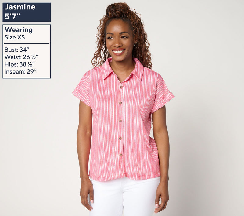 Belle Beach by Kim Gravel Cabana Knit Stripe Camp Shirt — View 11
