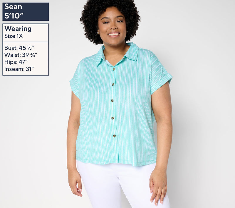 Belle Beach by Kim Gravel Cabana Knit Stripe Camp Shirt — View 10