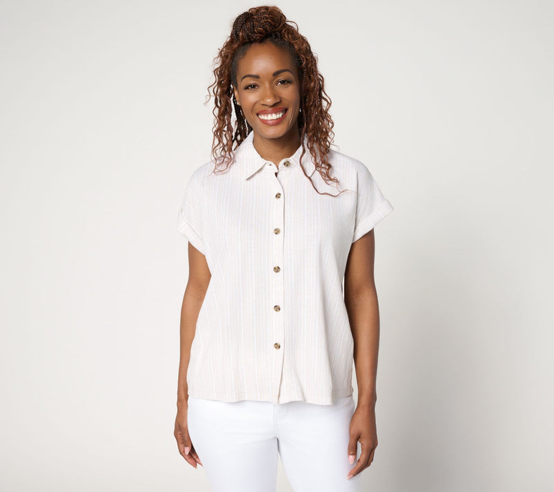 Belle Beach by Kim Gravel Cabana Knit Stripe Camp Shirt — View 9