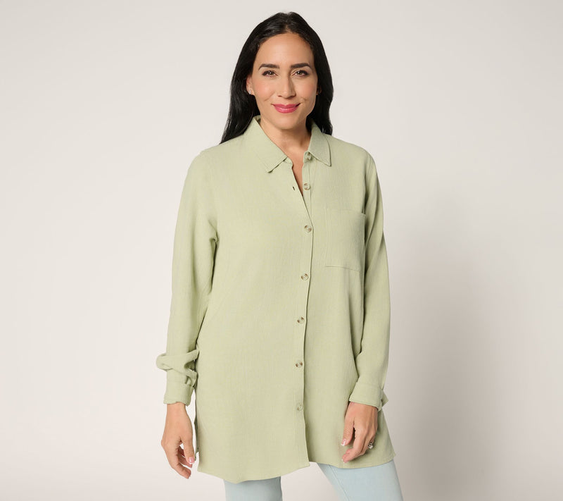Belle by Kim Gravel Regular Riviera Linen Button Up Big Shirt — Main view