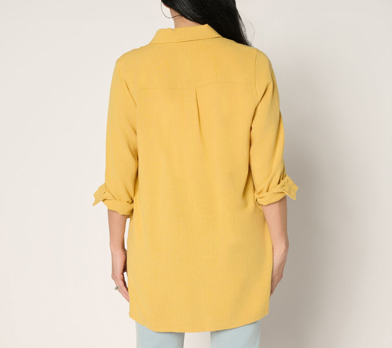 Belle by Kim Gravel Regular Riviera Linen Button Up Big Shirt — View 14