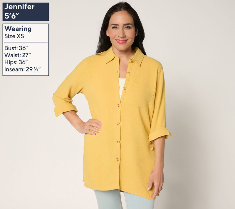 Belle by Kim Gravel Regular Riviera Linen Button Up Big Shirt — View 13
