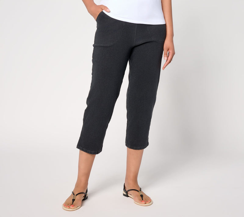 Denim & Co. Regular Original Waist Side Pocket Crop Pant-Black — Main view