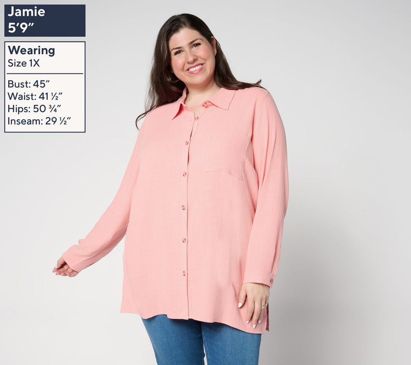 Belle by Kim Gravel Petite Riviera Linen Button UP Big Shirt — View 12